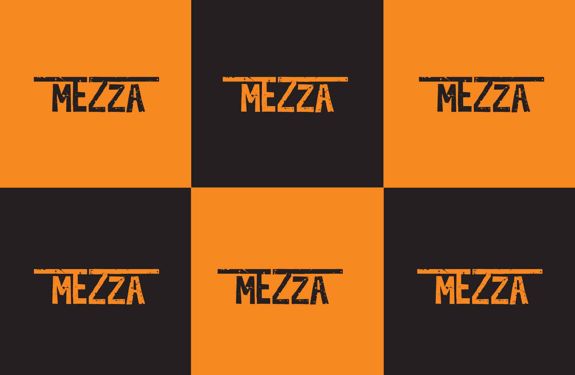 mezza logo design 7 on black and orange squares
