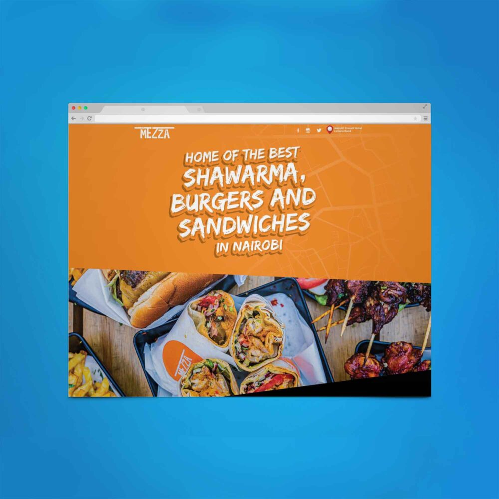 Mezza Restaurant website design mocked up on an internet browser window