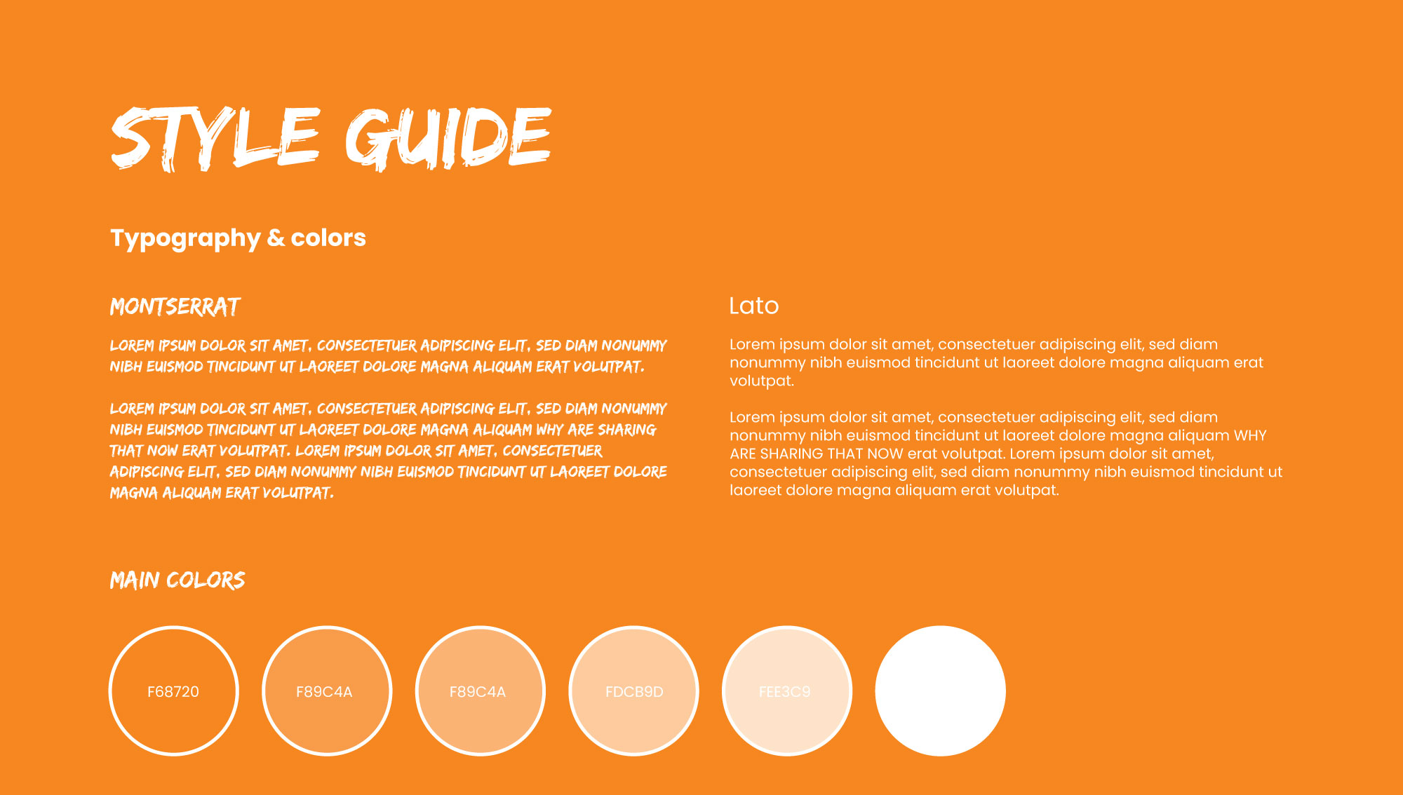 Mezza website design 3 fonts and colours style guide